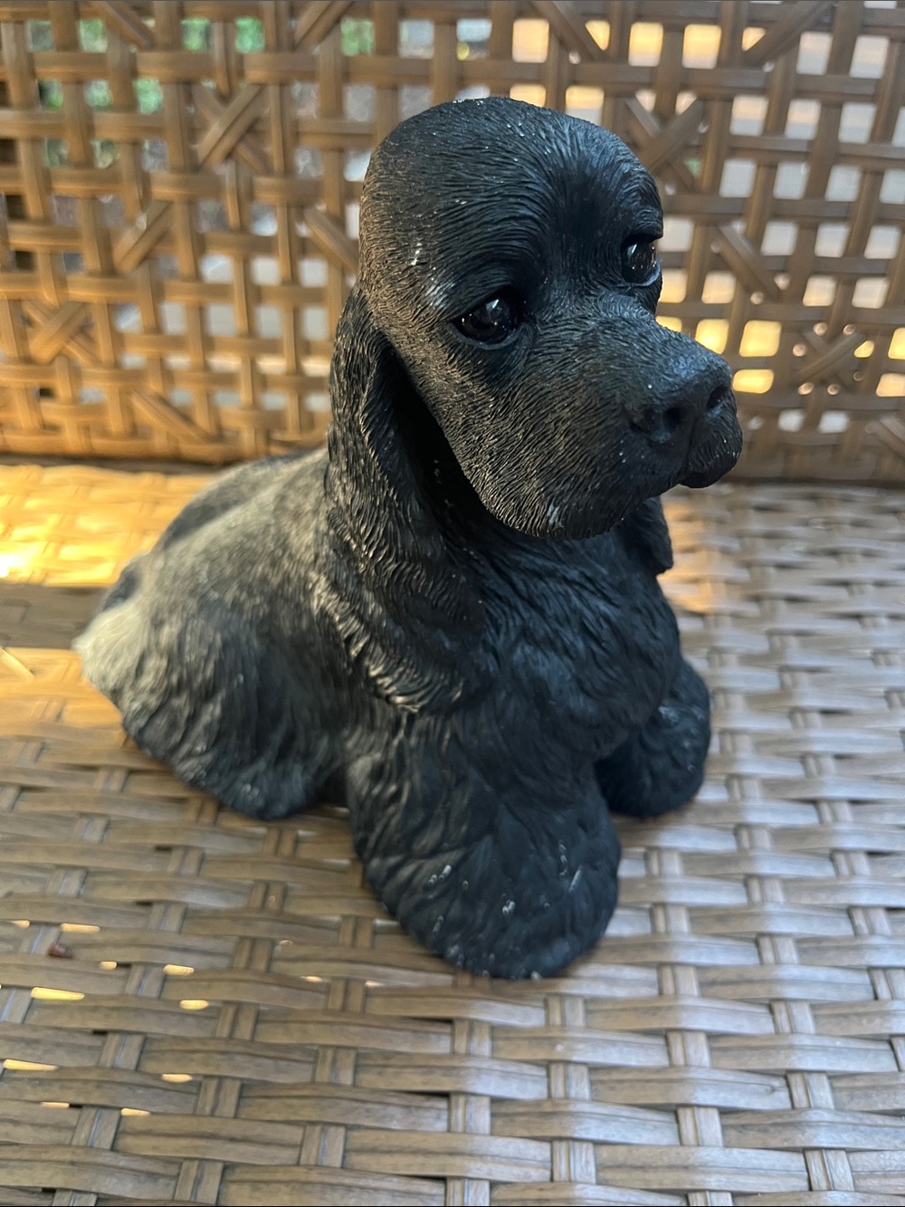 Sandcast Black Cocker Spaniel Dog Figurine - Sitting Cocker Spaniel Statue